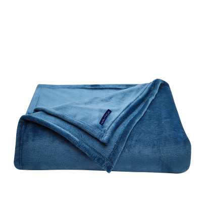 Nautica Solid Ultra Soft Blue Plush Fleece Blanket