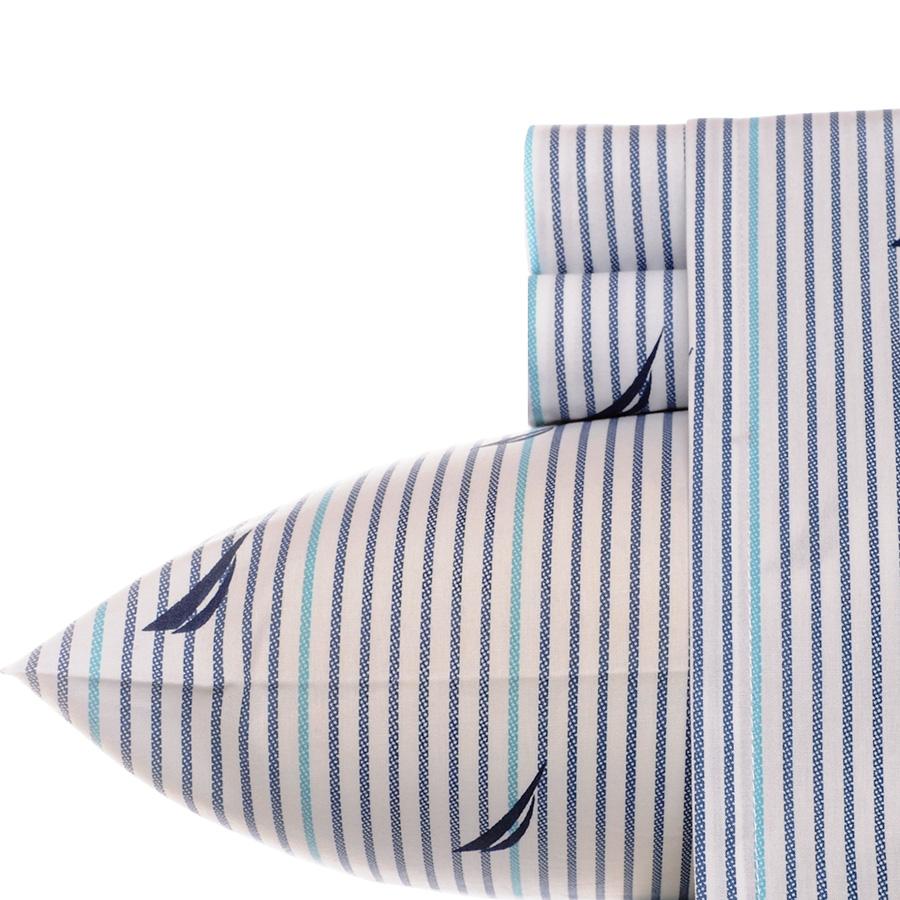 Nautica Stripe Cotton Percale Sheet Set Queen Coleridge Charcoal