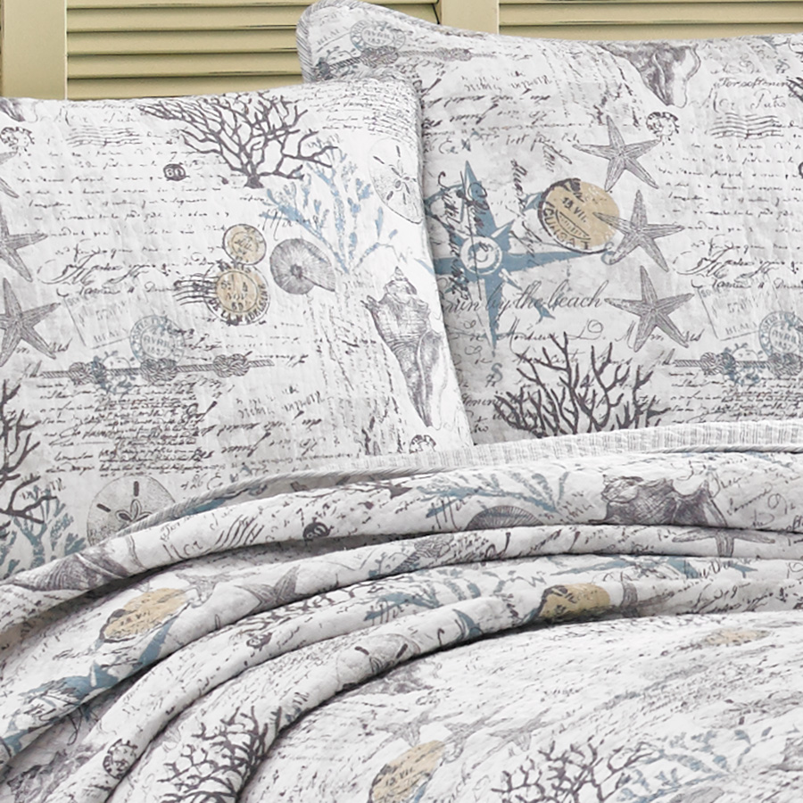 Details about   Tommy Bahama Island Memory Gray Quilt Set Pelican Gray King 
