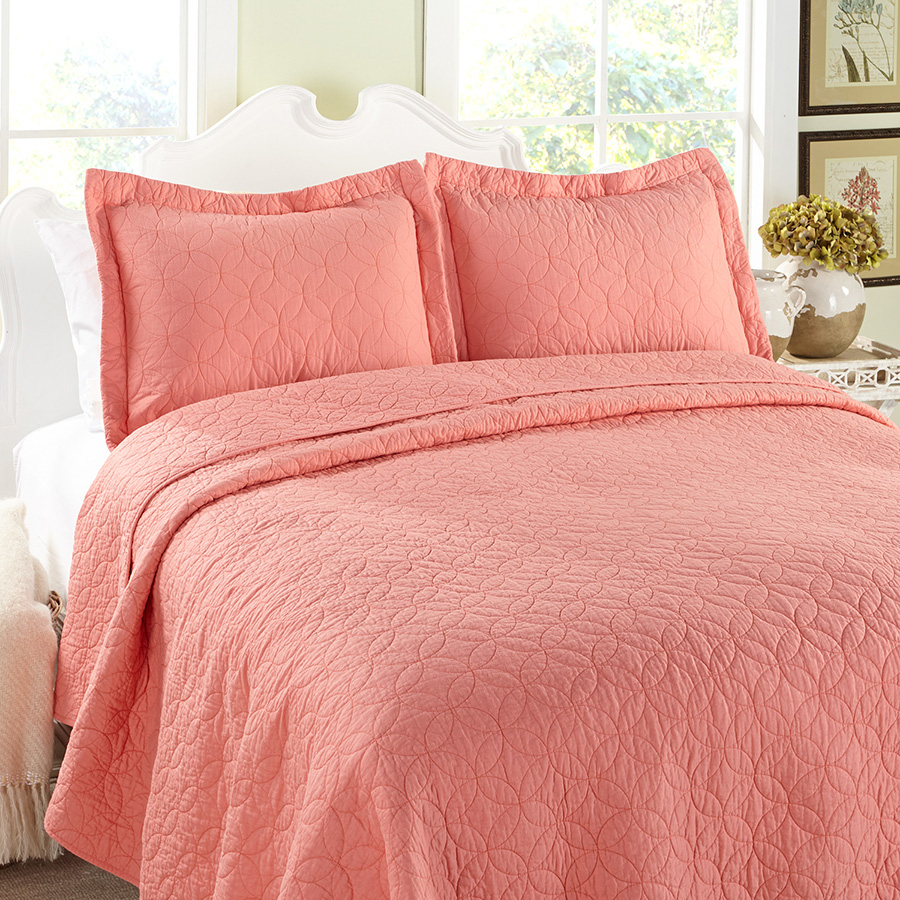 Full Queen Quilt Set Laura Ashley Solid Coral