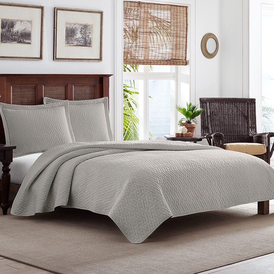 Twin Quilt Set Tommy Bahama Solid Pelican Gray Bay